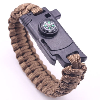 Campeggio all'aperto Paracord Braccialetto di sopravvivenza Fire Starter Compasso e cintura 6-8 pollici