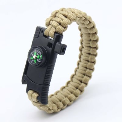 Campeggio all'aperto Paracord Braccialetto di sopravvivenza Fire Starter Compasso e cintura 6-8 pollici