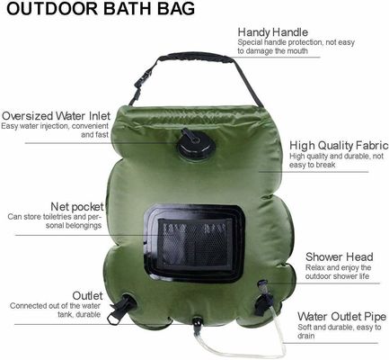 20L PVC Portable Outdoor Camping Shower Bag per doccia solare riscaldata in verde o blu