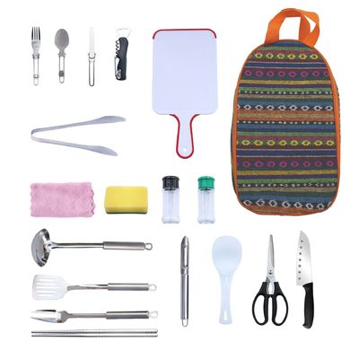 Set da tavola in acciaio inossidabile per campeggio all'aperto utensili da cucina sacchetto di stoccaggio personalizzazione