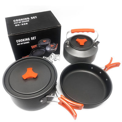 Grigio Verde Maniglia Stile Portatile Non Stick Aluminio Picnic Cucina Set per Campeggio