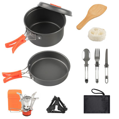 Kit di cucina per campeggio in lega di alluminio con accessori a cucchiaio di legno e stufa per zaino